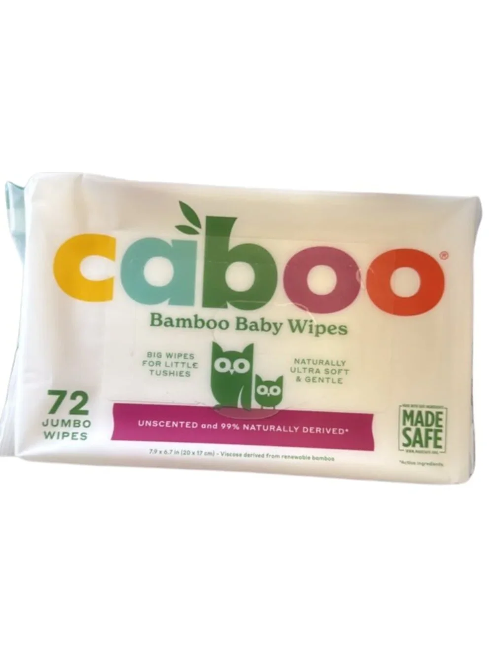 Caboo Bamboo Baby Wipes 72 Jumbo Count Unscented Natural New Sealed